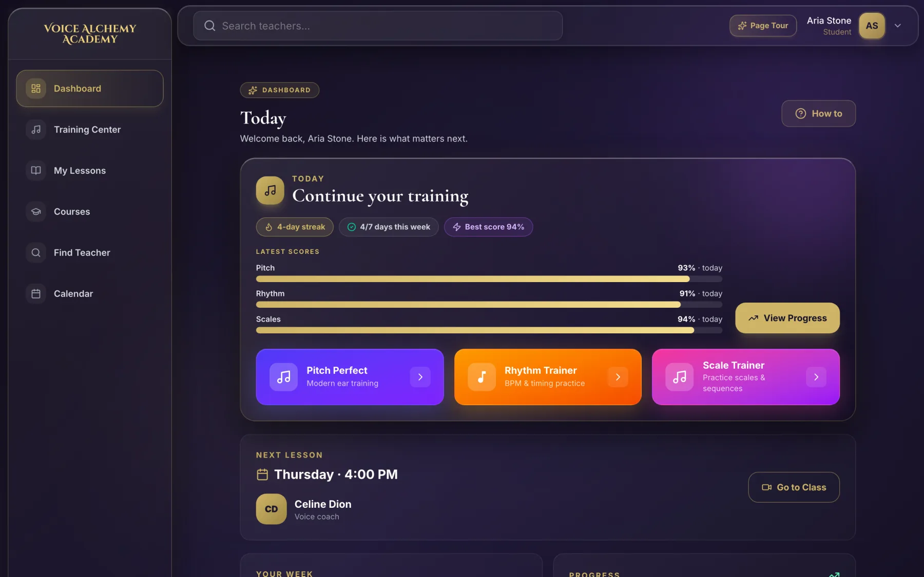 Student dashboard on iPad