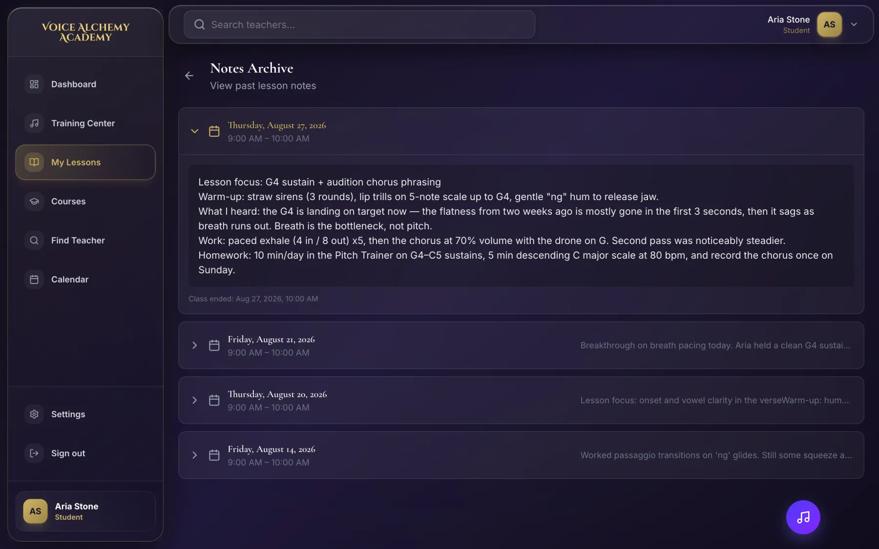 Lesson notes archive